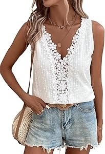 Женская майка SweatyRocks с цветочной кружевной отделкой и V-образным вырезом, 100% полиэстер, легкая и дышащая 11289968