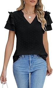 Женские стильные топы Blooming Jelly с короткими рукавами, v-образным вырезом и рюшами, идеальны для лета 11266446