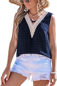Очаровательная летняя блуза без рукавов с V-образным вырезом и кружевной отделкой CUPSHE 11244977