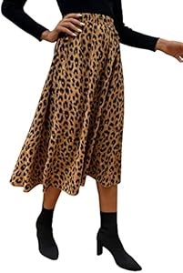 Юбка-миди Milumia с леопардовым принтом, высокая талия, расклешенная, из полиэстера 11283894