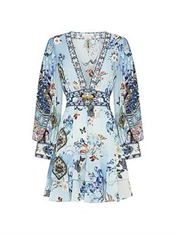 Мини-туника Camilla из шёлка с глубоким вырезом и многослойной юбкой 11022321