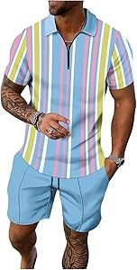 Мужской набор Wdirara: летняя цветная полосатая футболка с длинными рукавами и однотонные шорты с завязками 11294635
