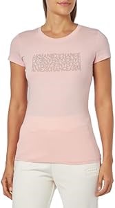 A|X Armani Exchange Футболка A | X ARMANI EXCHANGE из пима хлопка с круглым вырезом и логотипом в блоковом узоре, розовая 11277464