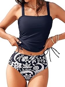 Женский купальник-трикини CUPSHE с квадратным вырезом, высокой талией, регулируемыми бретелями и шнуровкой 11276723