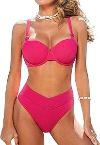 Женский бикини-сет CUPSHE в розовом цвете с поддержкой, высокой талией, завязками и пуш-ап эффектом, модный купальник 11313220