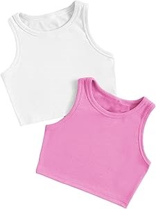 Комплект из 2 базовых молодежных кроп-топов Milumia из рибаны, с круглым вырезом, без рукавов 11272577