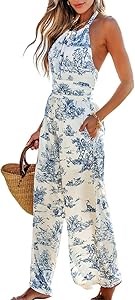 Модный комбинезон Cupshe с цветочным принтом, без рукавов, с карманами и широкими штанинами 11310512