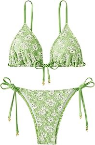 Раздельный женский купальник Milumia с цветочным принтом и треугольными чашками на завязках 11279817