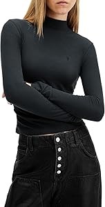 Женский лонгслив AllSaints с воротником-стойкой из лайоцелла и эластана, деликатная стирка 11266300