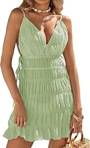 Пляжное платье-туника Fisoew с рюшами и V-образным вырезом, мини-платье без рукавов с регулируемыми бретелями 11313892