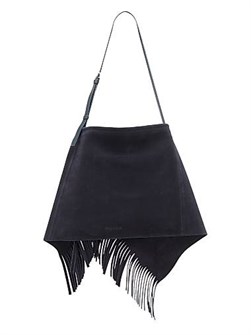 JW Anderson Сумка через плечо с бахромой из замши и кожи, размер 15.75 , x 12.5 ,, с регулируемым ремнем и карманом 11026741