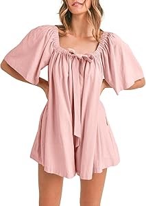 Женский ромпер Cicy Bell с квадратным вырезом, короткими рукавами и завязками - летний идеал для пляжа и отпуска 11273534