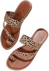 Женские летние сандалии Gorglitter с леопардовым принтом и открытым носком на плоской подошве для прогулок 11276242