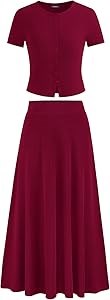 Prettygarden Женский летний комплект из 2-х частей: топ с коротким рукавом и макси-юбка, комфортный трикотаж 11279847