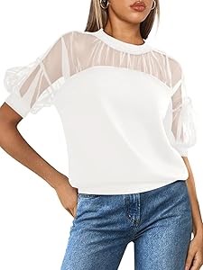 Женская летняя блузка PRETTYGARDEN 2025 года с кружевом и прозрачной сеткой, короткий рукав 11289898