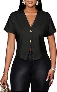 Элегантная блуза Floerns с V-образным вырезом, асимметричным подолом и коротким рукавом 11304597