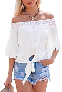 Стильная женская блуза Cupshe без плеч, с 3/4 рукавами и завязками, идеальна для летнего пляжного отдыха, тренд 2025 11313320