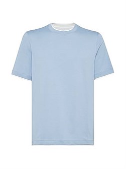 Футболка из 100% хлопка Brunello Cucinelli с круглым вырезом и эффектом многослойности, производство Италия 11015598