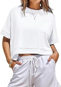 Женская футболка Fisoew оверсайз с коротким рукавом и карманами для комфорта на отдыхе 11270202