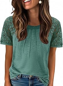 Женская футболка Zeagoo с кружевными рукавами, мягкая ткань: 76% полиэстер, 19% вискоза, 5% спандекс 11293758