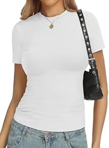 Yogingo Женский белый облегающий топ с коротким рукавом в стиле Y2K, 90% полиэстер, 10% эластан, стильная футболка для выхода 11314422