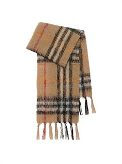 Burberry Легкий шарф с принтом Check из роскошной смеси мохера, размер 29 х 168 см, с декоративной бахромой, светло-коричневого цвета 11012439