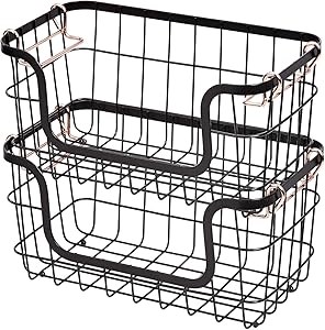 Amazon Basics Набор из 2-х прямоугольных металлических корзин для хранения с ручками цвета розового золота, черные 11296310