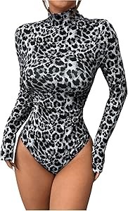 Леопардовый облегающий лонгслив-бодидрес Milumia с высоким воротником, 92% полиэстер и 8% эластан 11283539