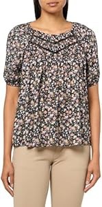 Топ Lucky Brand с рюшами и кружевной отделкой, высокой горловиной и короткими рукавами из 100% вискозы 11303725