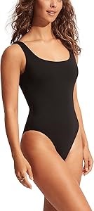 Черный купальник Seafolly Eco Collective с квадратным вырезом, размер 8, из 87% переработанного нейлона 11301910