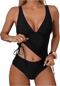 Купальник для женщин SweatyRocks из 2-х частей с глубоким V-образным вырезом и боковыми завязками 11268684