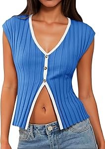 Женские стильные топы из рифлёной пряжи Cicy Bell на пуговицах, без рукавов, идеально для лета 2025 года 11308119