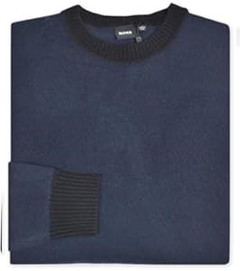 Темно-синий лонгслив BOSS Hugo из смеси шерсти и кашемира с контрастным воротником, размер XL 11275358