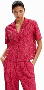 Женская рубашка Desigual с короткими рукавами и лацканами из переработанного полиэстера 11268984