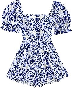 Молодежный комбинезон Milumia в богемном стиле с цветочным принтом, квадратным вырезом и рукавами-фонариками 11281100