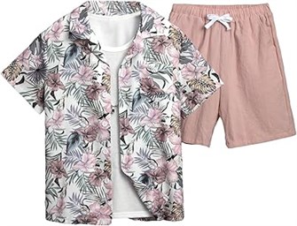 Женский комплект из 2 предметов SweatyRocks: рубашка с тропическим принтом и шорты, 95% полиэстер 11281034