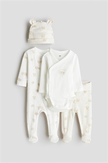 H&amp,M Уютный комплект из 4 предметов из мягкого хлопкового трикотажа: комбинезон, боди, брюки и шапочка 11246167