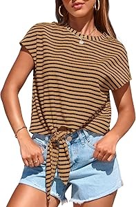 Женский полосатый топ PRETTYGARDEN с оборками и завязками, молочный, 98% полиэстер, молодежный стиль, размеры S-XXL 11242762