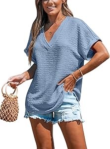 Модная летняя блузка CUPSHE с короткими рукавами и V-образным вырезом, свободного кроя, идеальна для пляжа и отдыха 11276888