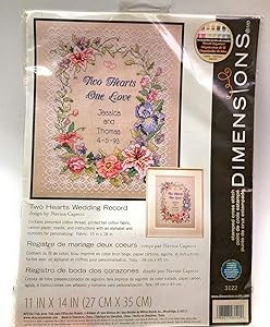 Dimensions Набор для вышивки крестиком «Два Сердца» для свадебного свидетельства 28x36 см с предварительным дизайном 11302807