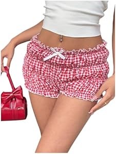 Женские мини-шорты Verdusa Y2K в клетку с рюшами для лета, 73% полиэстер, различные размеры 11288065