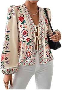 Блуза Gorglitter с цветочным принтом и завязкой спереди, лонгслив, 95% полиэстера, 5% эластана 11292680