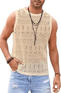 Мужская кружевная полупрозрачная футболка-лонгслив Verdusa с круглым вырезом и без рукавов 11303082