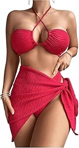 Женский текстурированный купальник трёхчастный от Milumia с завязывающимся верхом и пляжной юбкой 11313951