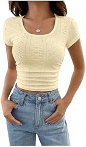 Женская летняя стильная футболка в бохо стиле с вышивкой по дырочкам, короткими рукавами и рюшами от Floerns 11269515