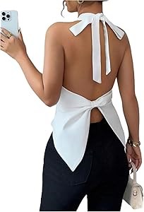 Женский топ без рукавов SweatyRocks с завязками на спине и V-образным вырезом, идеальный для жаркого лета 11275203