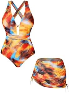 Купальник с завязкой на спине Floerns, расклешённой юбкой и эффектом тай-дай плюс размер 11297687