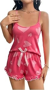 Женский комплект пижам Floerns с сердечным узором и рюшами, майка и шорты, 2 части 11265962