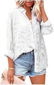 Шифоновая блуза Gorglitter с длинными рукавами, цветочным принтом и сеткой, на пуговицах, для офиса и повседневной носки 11262491