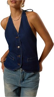 Джинсовый топ Floerns для женщин с открытыми плечами, кнопками и завязками — стиль и комфорт для отдыха 11250194